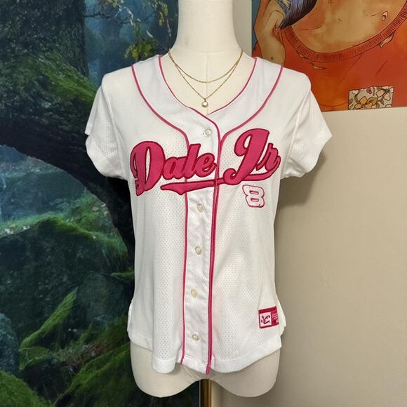vintage dale jr nascar jersey women's medium white pink - Picture 2 of 6